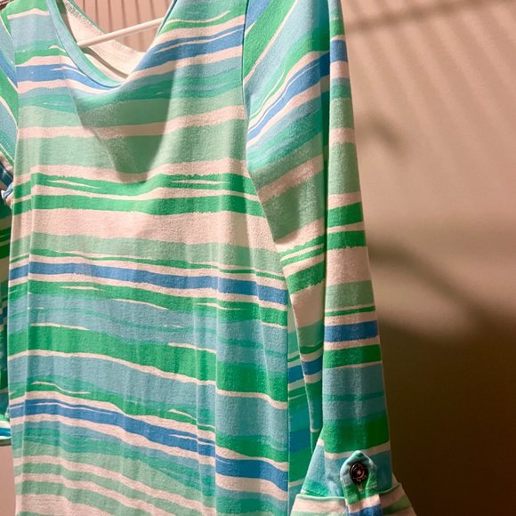 Lily Pulitzer Linden Seaspray Blue Sea Stripe Coastal Tee Shirt - Size Small - Picture 3 of 3